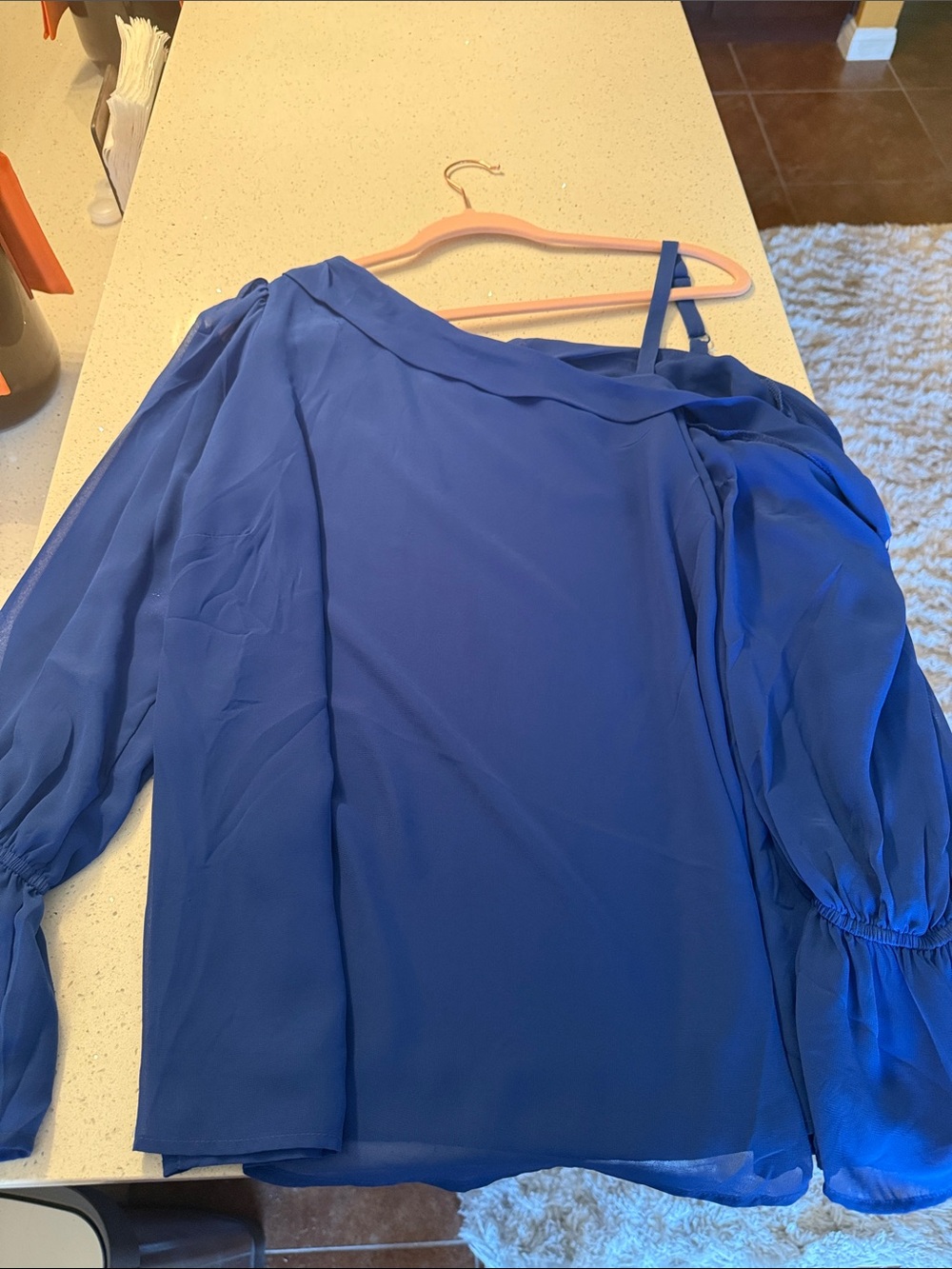 torrid Royal Blue One-Shoulder Blouse with Balloon Sleeve